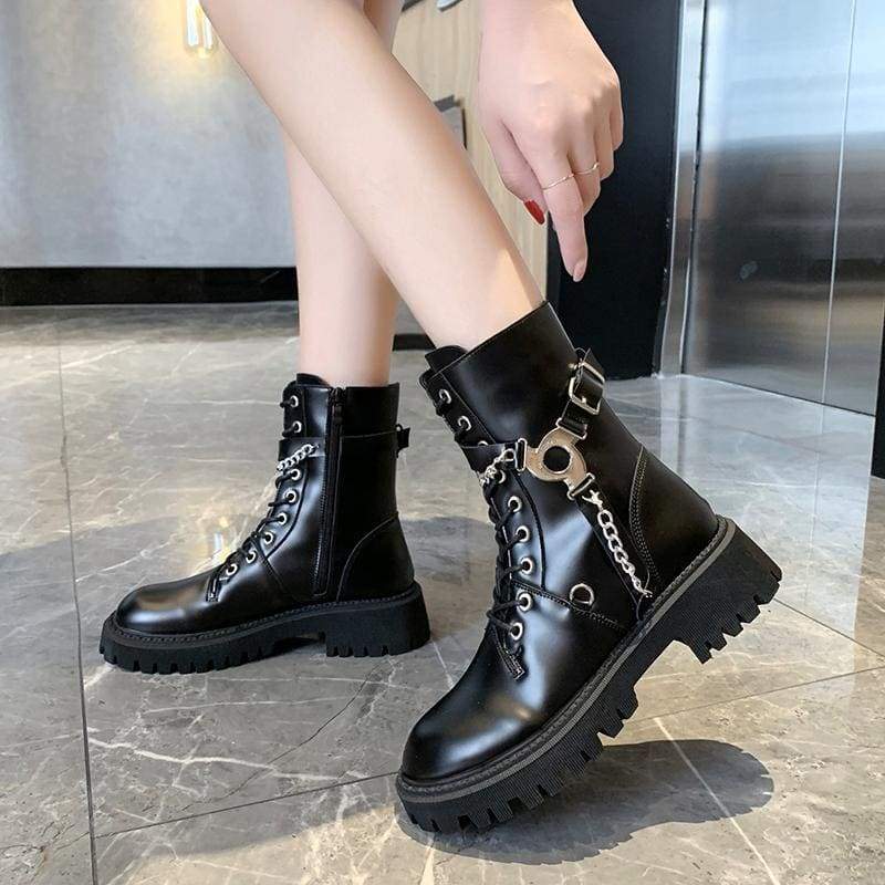 Cool Lace Up Chain and Belts Boots EG424 - Egirldoll