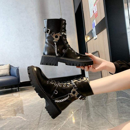 Cool Lace Up Chain and Belts Boots EG424 - Egirldoll