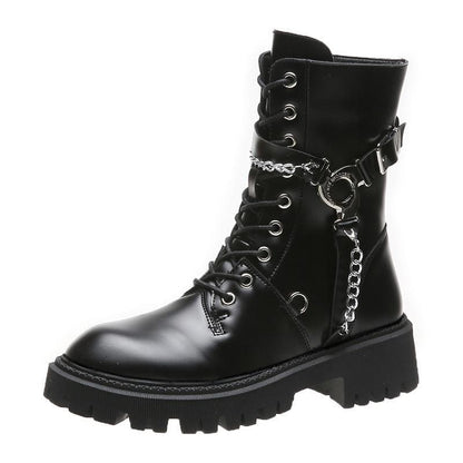 Cool Lace Up Chain and Belts Boots EG424 - Egirldoll