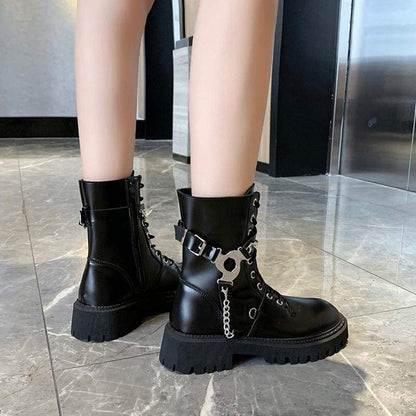 Cool Lace Up Chain and Belts Boots EG424 - Egirldoll