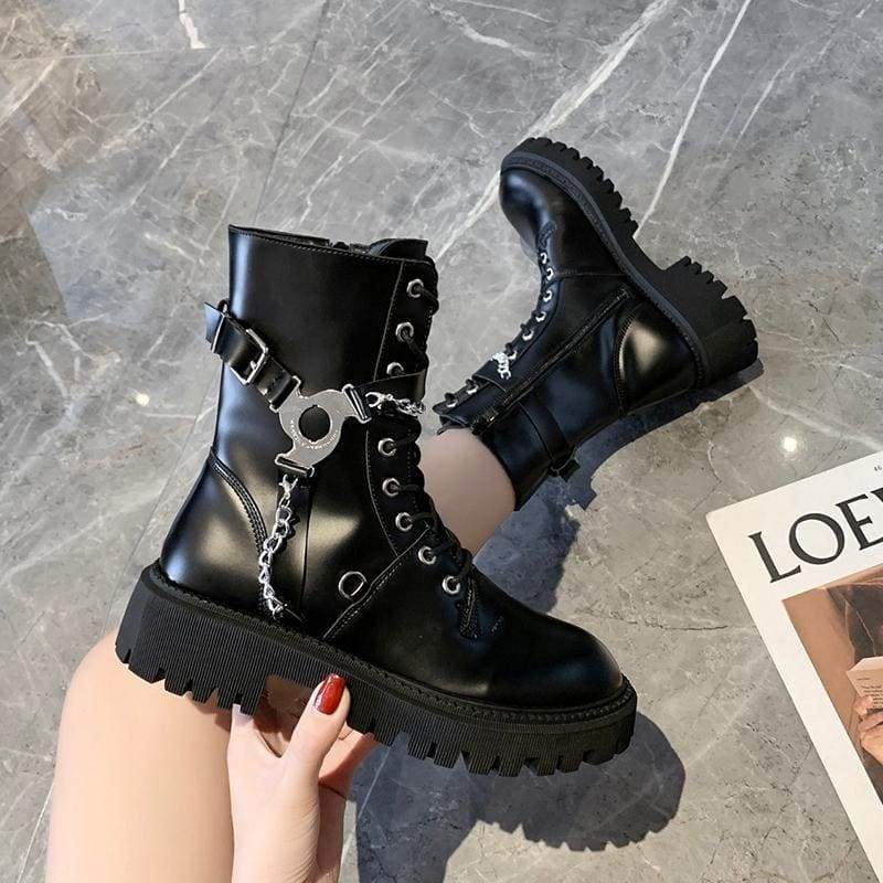 Cool Lace Up Chain and Belts Boots EG424 - Egirldoll