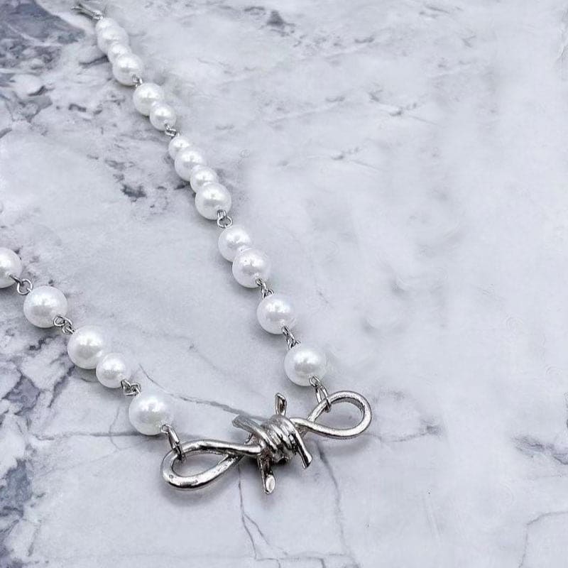 Cool Thorn Pearls Cross Pendant Necklace ON98 - Egirldoll
