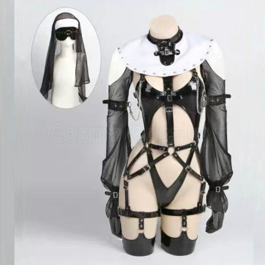 Cos Ascetic Nun Cosplay Princess Black Lingerie Bright Silver Costume EG17427 - Egirldoll