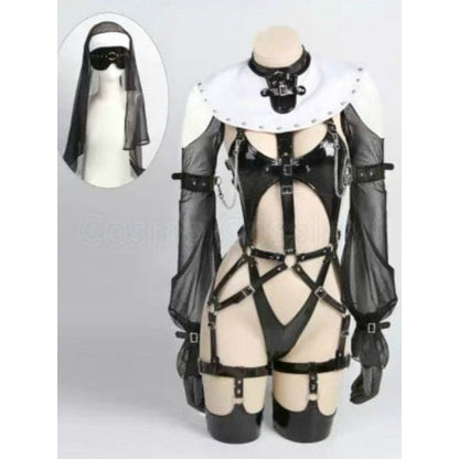 Cos Ascetic Nun Cosplay Princess Black Lingerie Bright Silver Costume EG17427 - Egirldoll