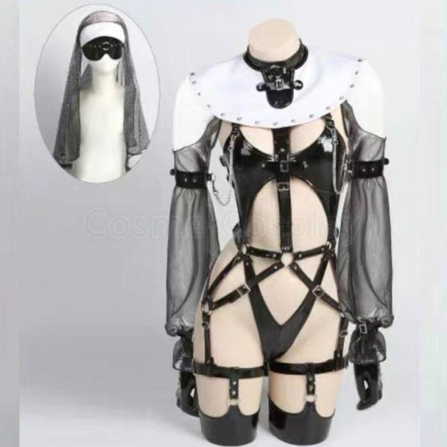 Cos Ascetic Nun Cosplay Princess Black Lingerie Bright Silver Costume EG17427 - Egirldoll