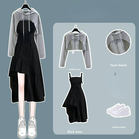 Cross Short Hoodie Black Dress Set ON243 - Egirldoll