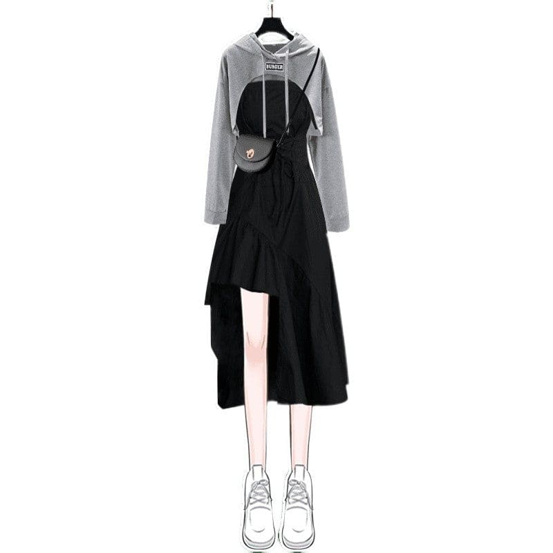 Cross Short Hoodie Black Dress Set ON243 - Egirldoll