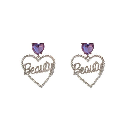 Cute Beauty Purple Gem Love Heart Earrings SS1890 - Egirldoll