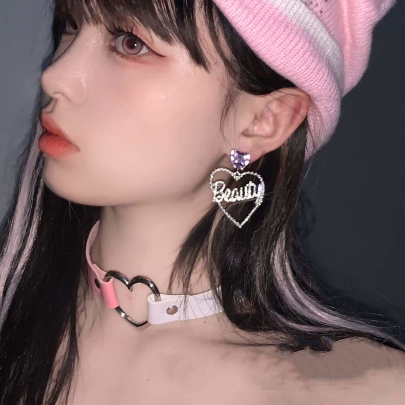 Cute Beauty Purple Gem Love Heart Earrings SS1890 - Egirldoll