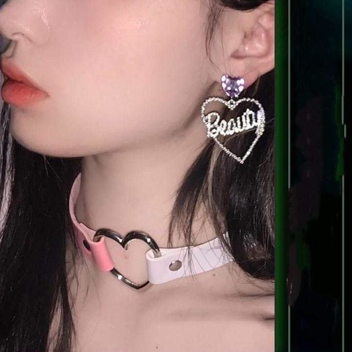 Cute Beauty Purple Gem Love Heart Earrings SS1890 - Egirldoll