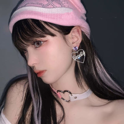 Cute Beauty Purple Gem Love Heart Earrings SS1890 - Egirldoll