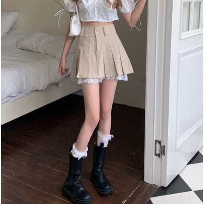 Cute Beige High Waist Pleated Skirt ON104 - Egirldoll