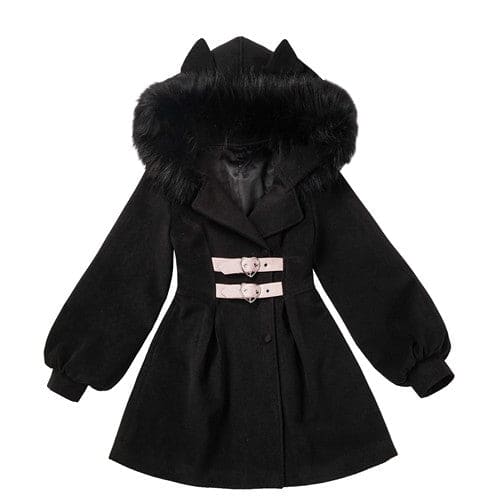 Cute Black Pink Fluffy Cat Ears Coat Dress ON598 - loose