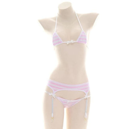 Cute Blue Pink White Striped Lingerie Set EG176 - Egirldoll