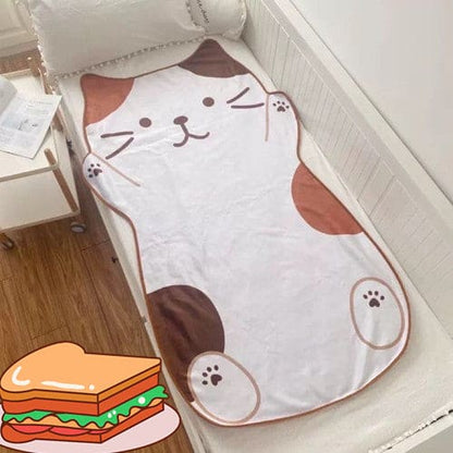 Cute Brown Kawaii Happy Cat Blanket ON77 - Egirldoll