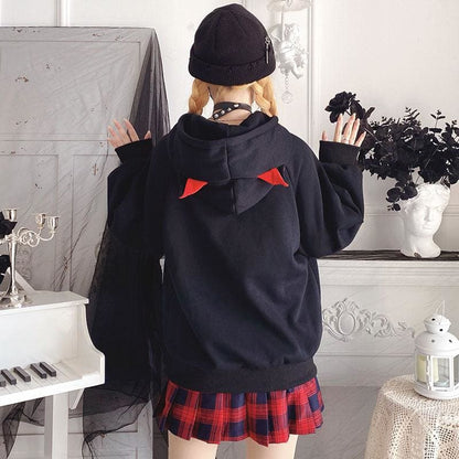 Cute Girl Red Black Cat Ears Hoodie (Hoodie Only）EG15384 - Egirldoll