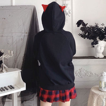 Cute Girl Red Black Cat Ears Hoodie (Hoodie Only）EG15384 - Egirldoll