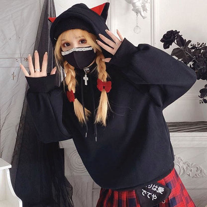 Cute Girl Red Black Cat Ears Hoodie (Hoodie Only）EG15384 - Egirldoll