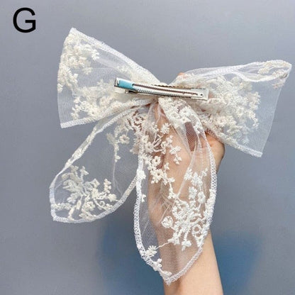 Cute Lace Flower Hair Rope Bow Ribbon Hair Clip EG16671 - Egirldoll