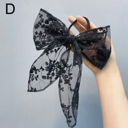 Cute Lace Flower Hair Rope Bow Ribbon Hair Clip EG16671 - Egirldoll