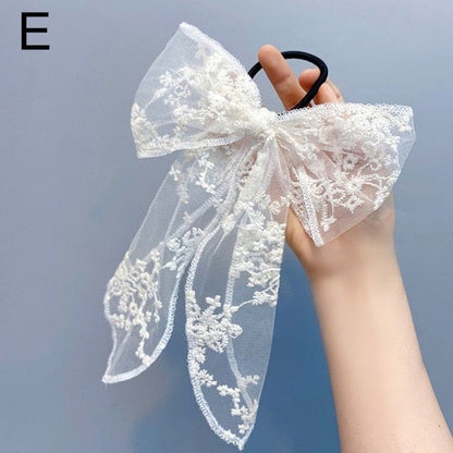 Cute Lace Flower Hair Rope Bow Ribbon Hair Clip EG16671 - Egirldoll