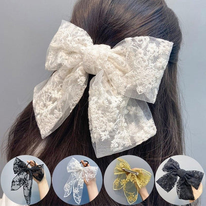 Cute Lace Flower Hair Rope Bow Ribbon Hair Clip EG16671 - Egirldoll