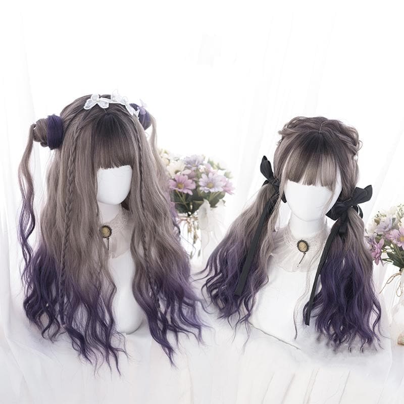 Cute Lolita Gray Gradient Dark Purple Curly Wig SS1662 - Egirldoll