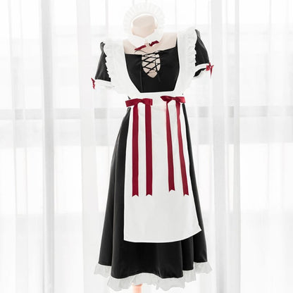 Cute Long Black Open Back Maid Dress EE0960 - Egirldoll