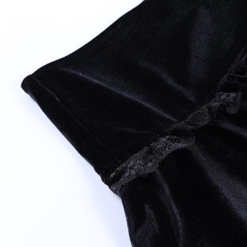 Cute Punk Cross Embroidery Lace Velvet Black Dress EE0912 - Egirldoll
