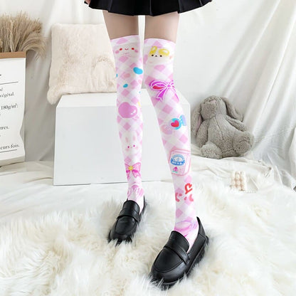 Cute Rabbit Strawberry Over Knee Cartoon Cat Paw Print Stocking BE476 - Egirldoll