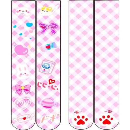 Cute Rabbit Strawberry Over Knee Cartoon Cat Paw Print Stocking BE476 - Egirldoll