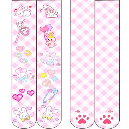 Cute Rabbit Strawberry Over Knee Cartoon Cat Paw Print Stocking BE476 - Egirldoll