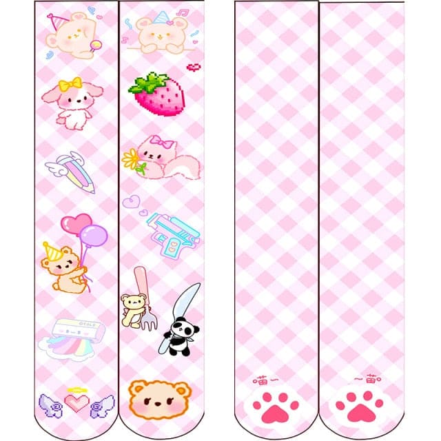 Cute Rabbit Strawberry Over Knee Cartoon Cat Paw Print Stocking BE476 - Egirldoll