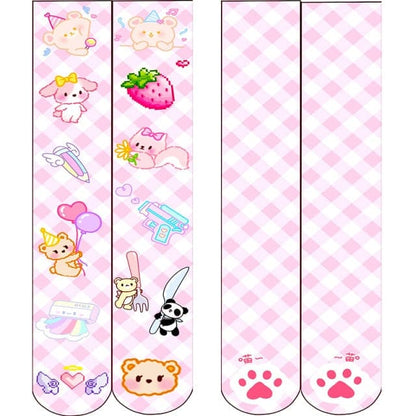 Cute Rabbit Strawberry Over Knee Cartoon Cat Paw Print Stocking BE476 - Egirldoll