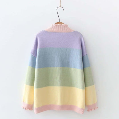 Cute Rainbow Striped Wave Cardigan Coat SP16088 - Egirldoll