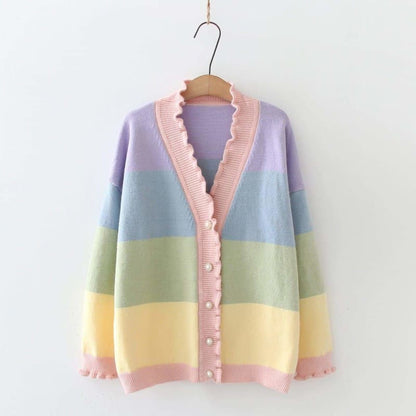 Cute Rainbow Striped Wave Cardigan Coat SP16088 - Egirldoll