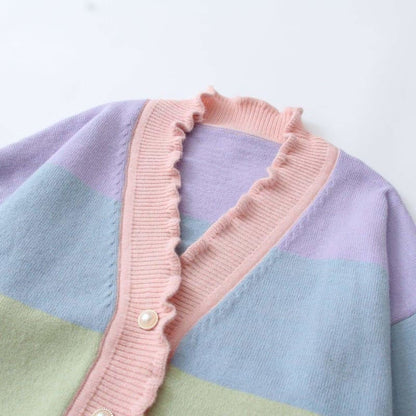 Cute Rainbow Striped Wave Cardigan Coat SP16088 - Egirldoll