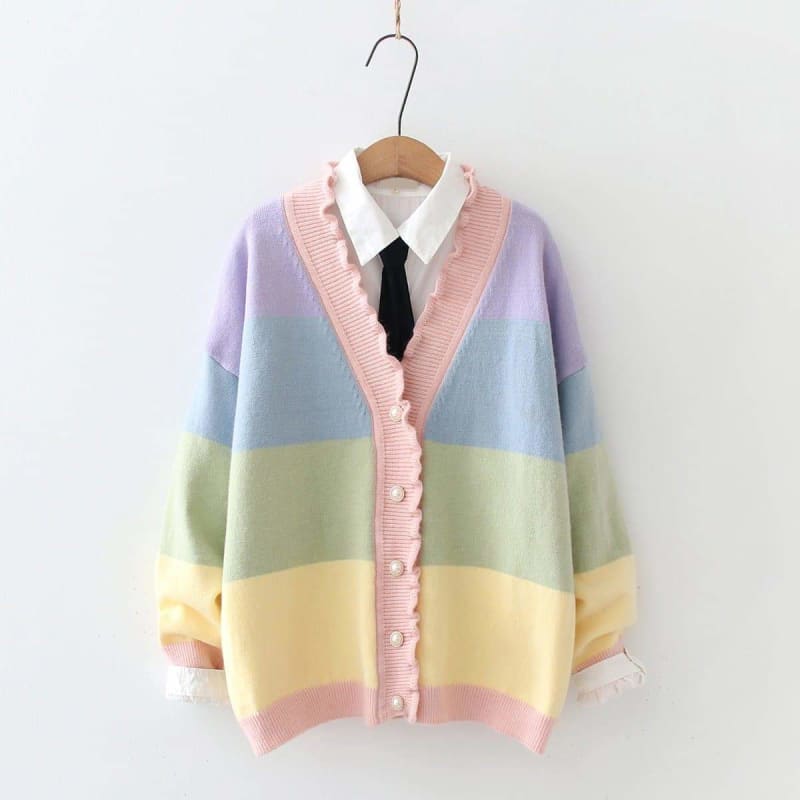 Cute Rainbow Striped Wave Cardigan Coat SP16088 - Egirldoll