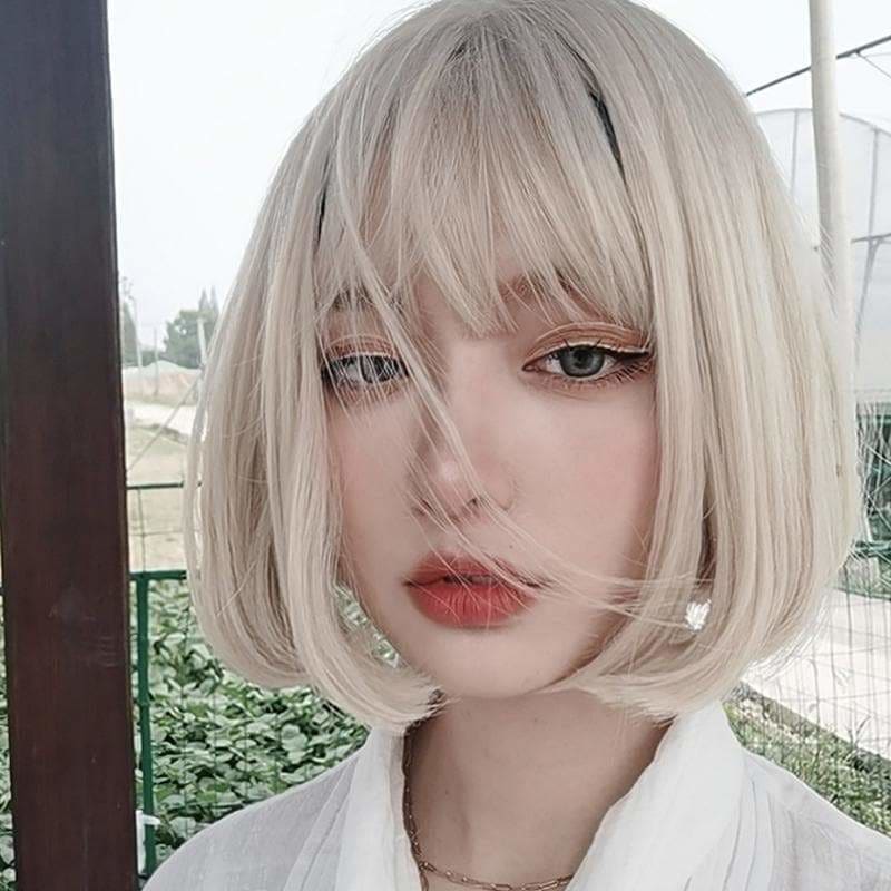 Cute Short Blonde Beige Bobo Bangs Wig SP16162 - Egirldoll