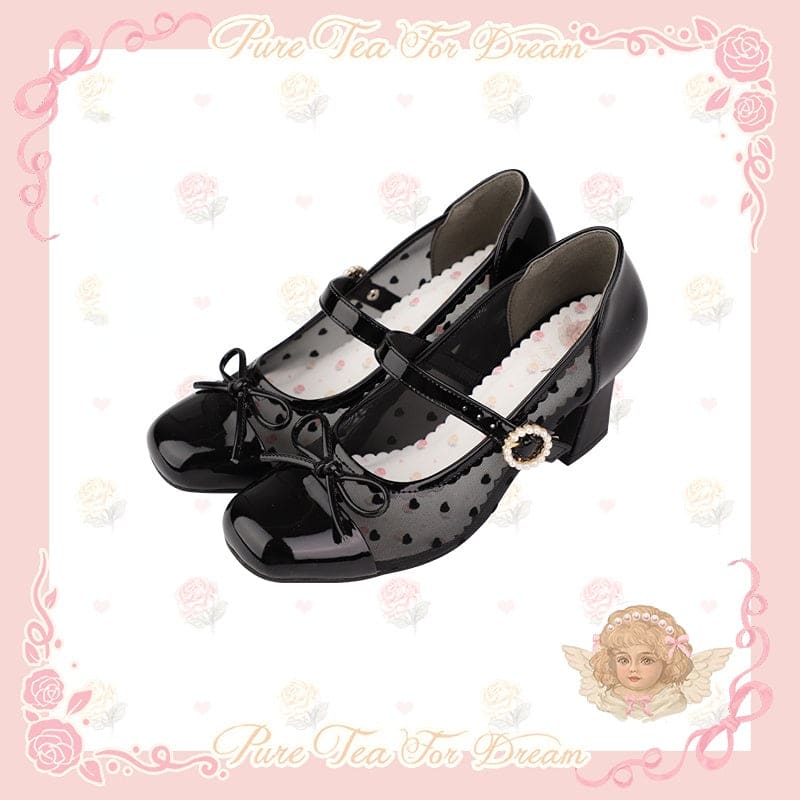 Cute Soft Casual Tea Party Lolita Shoes ON614 - Black+Black
