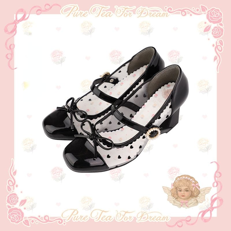 Cute Soft Casual Tea Party Lolita Shoes ON614 - Black+White