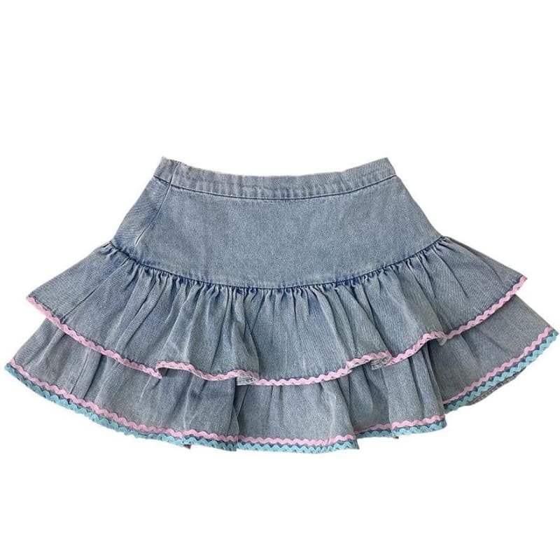 Cute Sweet Hot Girl Light Blue Mini High Waist Denim Puff Skirt SP15830 - Egirldoll