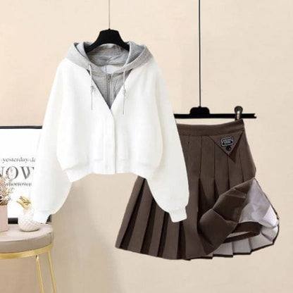 Cute Vero Zipper Hoodie and Skirt Set ON360 - Egirldoll