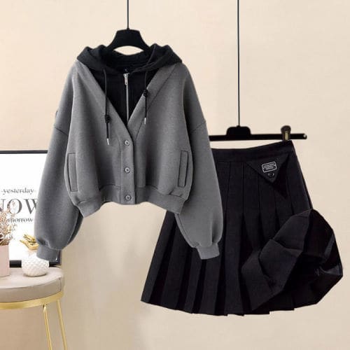 Cute Vero Zipper Hoodie and Skirt Set ON360 - Egirldoll