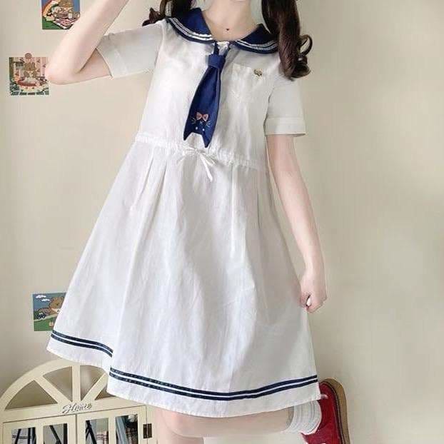 Cute White Sailor Kitty Dress SP16148 - Egirldoll