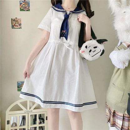 Cute White Sailor Kitty Dress SP16148 - Egirldoll