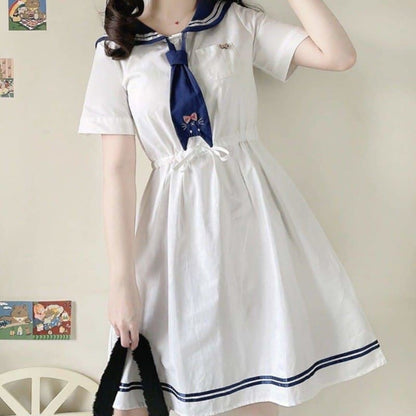 Cute White Sailor Kitty Dress SP16148 - Egirldoll