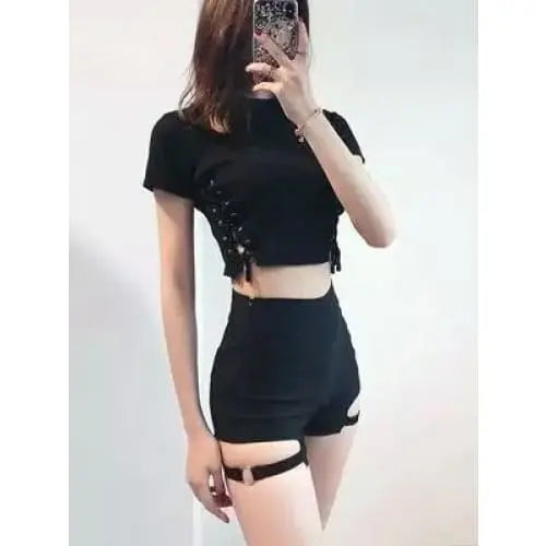 Cyber Goth Thigh Belt Skinny Shorts EG0012 - Egirldoll