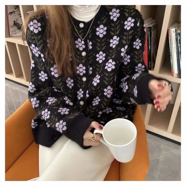 Dark Academia Autumn Style Chic Flower Knitwear SP16425 - Egirldoll