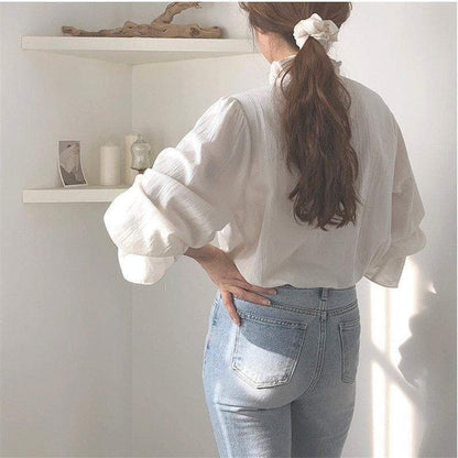 Dark Academia Chic White Ruffles Blouse EG16423 - Egirldoll